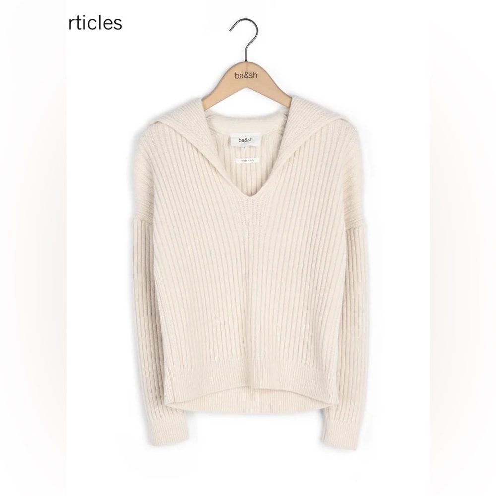 BA&SH wool cashmere ribbed knit sweater in cream